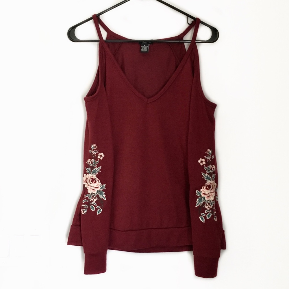 Rue21 open shoulder floral embroidered sweater EUC
